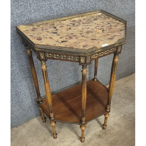 168 - A French Louis XV style mahogany, gilt metal and marble top console table