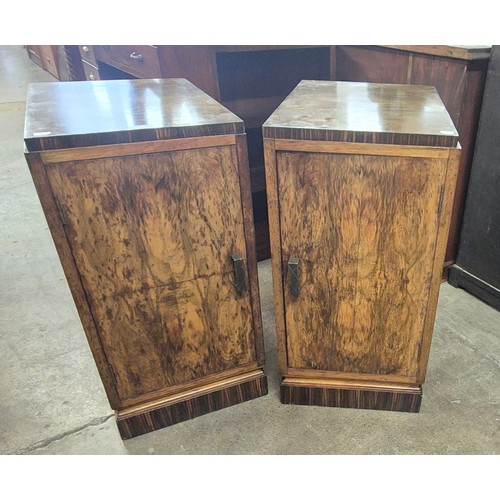 178 - A pair of Art Deco figured walnut bedside cabinets