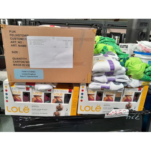 6155 - Pallet of assorted clothing inc Lole sports bras, Saint eve and Kirkland Signature, Estimated RRP £5... 