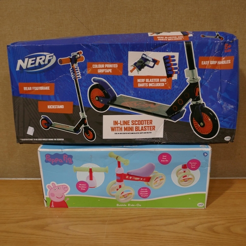 6107 - Peppa pig childs scooter, Nerf in-line scooter