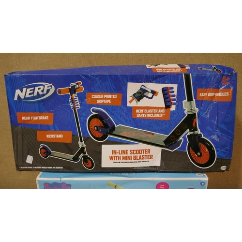 6107 - Peppa pig childs scooter, Nerf in-line scooter