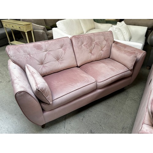 1524 - A Hoxton bubblegum pink button back velvet three seater sofa RRP £799