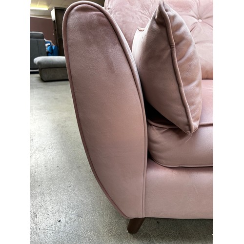 1524 - A Hoxton bubblegum pink button back velvet three seater sofa RRP £799