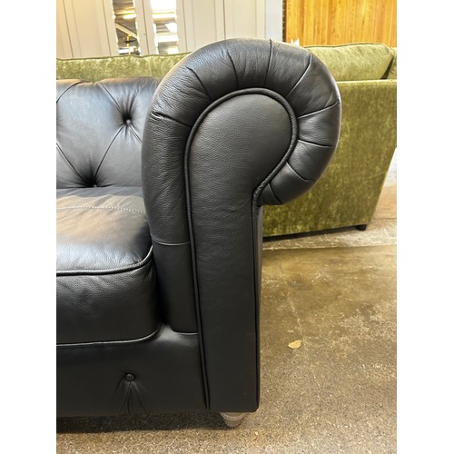 1506 - Black leather Chesterfield three seater sofa RRP £1399