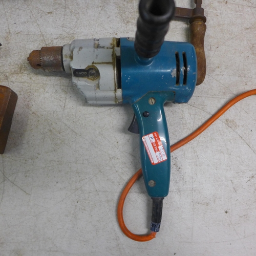 2013 - A quantity of vintage tools including a Black and Decker power drill (failed PAT test due to damaged... 