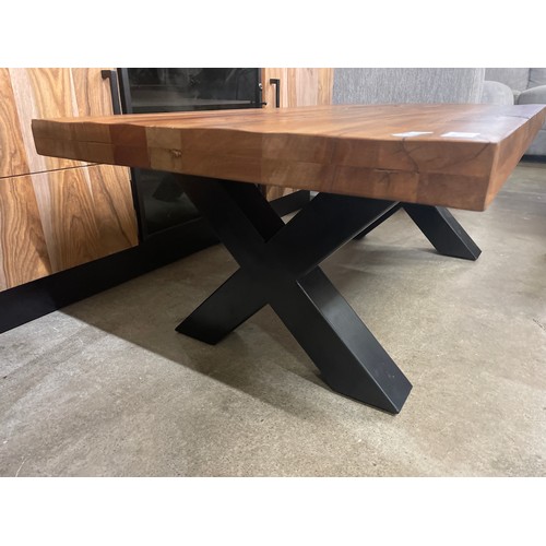 1376 - A hardwood and black steel coffee table  *This lot is subject to VAT RRP £449