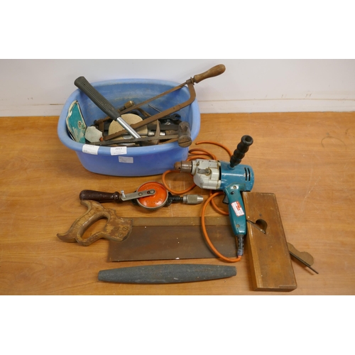 2013 - A quantity of vintage tools including a Black and Decker power drill (failed PAT test due to damaged... 