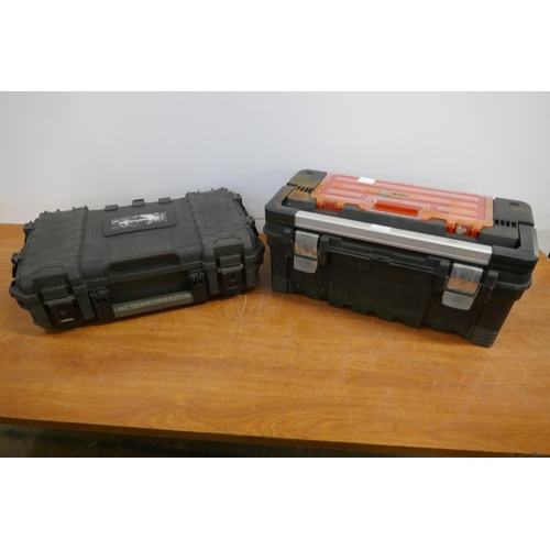 2014 - A black plastic toolbox containing a large quantity of Britool open-ended and ring spanners and a pl... 