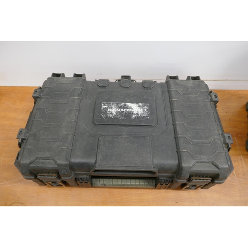 2014 - A black plastic toolbox containing a large quantity of Britool open-ended and ring spanners and a pl... 