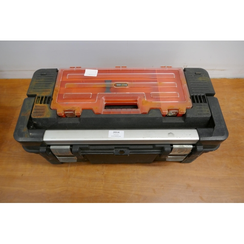 2014 - A black plastic toolbox containing a large quantity of Britool open-ended and ring spanners and a pl... 