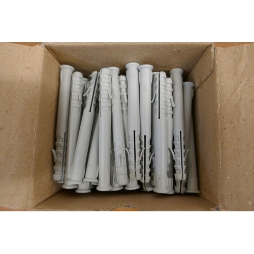 2040 - 6 boxes of frame fixing nylon countersunk plugs and steel cross head screws, 3 boxes of 140mm and 3 ... 