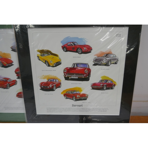 2044 - 20 mounted prints including Cadillac, Thunderbird, Pontiac, Chevrolet, Impala, Harry Houdini, London... 