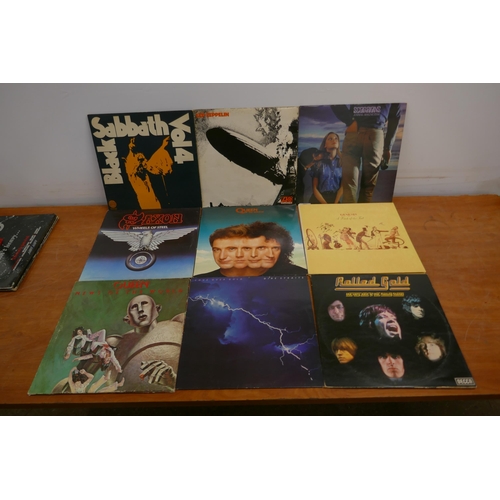 2061 - 12 heavy rock LP records including Black Sabbath (original Swirl label), Led Zeppelin, Scorpions, Qu... 