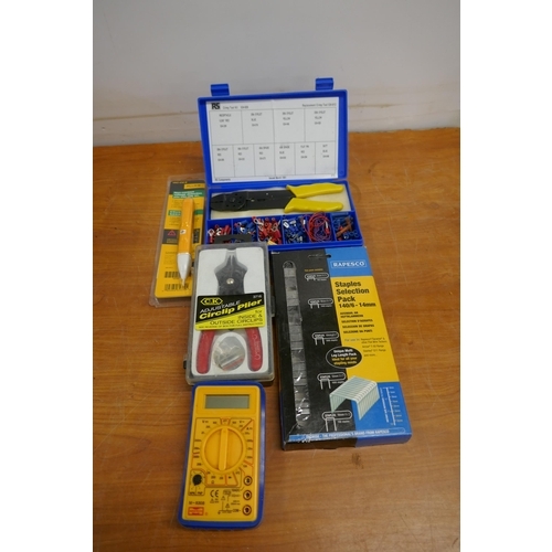 2007 - A box of miscellaneous electrical and other  items including a multi purpose laser level measuring t... 