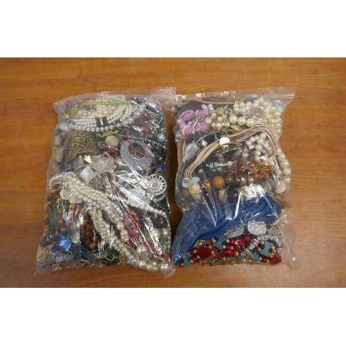 2074 - 2 bags of costume jewellery