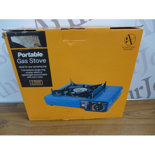 2160 - A Halfords sleeping bag, a garden chair and a Halfords portable gas stove