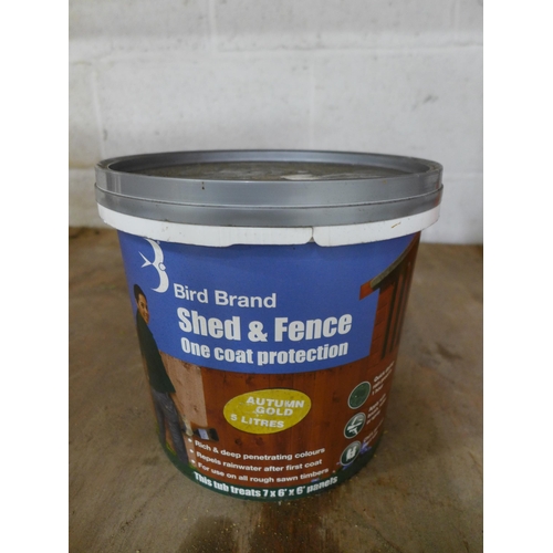 2169 - 6 tins of various paints - 4 tins of Ronseal One Coat Fence Life in forest green (5 litre), 1 tin of... 