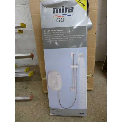 2178 - A Mira Go 8.5kw 240v electric shower kit with  control unit and fittings and a curved shower corner ... 