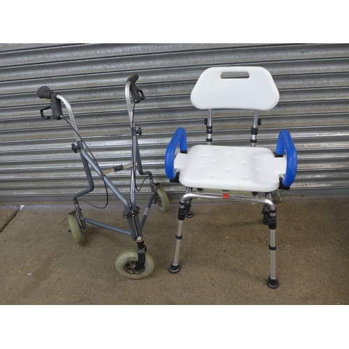 2203 - A Z-Tec mobility 3 wheeled walking aid and a shower chair