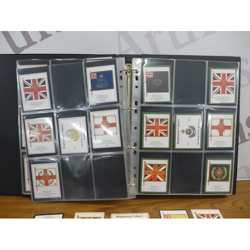 2209 - A large folder of Regimental colours sets and a box of 400 individual cards - includes Welsh Regimen... 