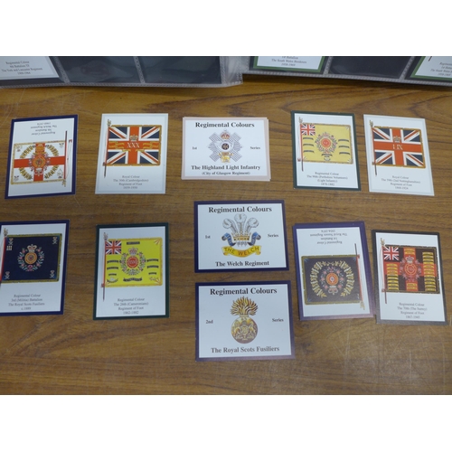 2209 - A large folder of Regimental colours sets and a box of 400 individual cards - includes Welsh Regimen... 