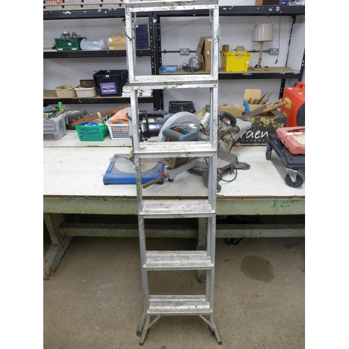 2282 - Two 6-rung aluminium 3-way ladders, a 3-rung metal step ladder and an aluminium folding platform hop... 