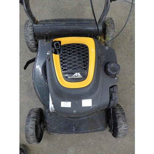 2187 - A McCulloch M46-140R petrol driven lawnmower with a Briggs and Stratton engine and collection bag an... 