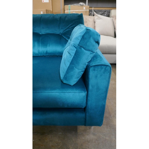 1301 - A teal velvet three seater sofa and two seater sofa RRP £1875