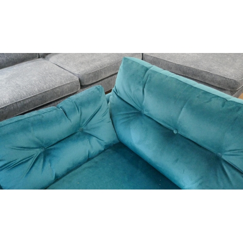 1301 - A teal velvet three seater sofa and two seater sofa RRP £1875