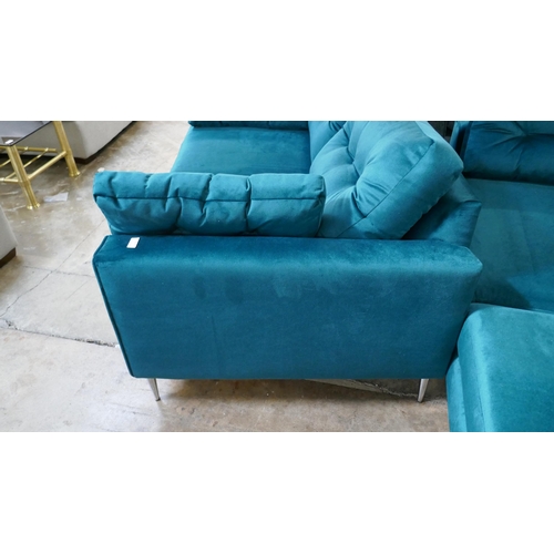 1301 - A teal velvet three seater sofa and two seater sofa RRP £1875