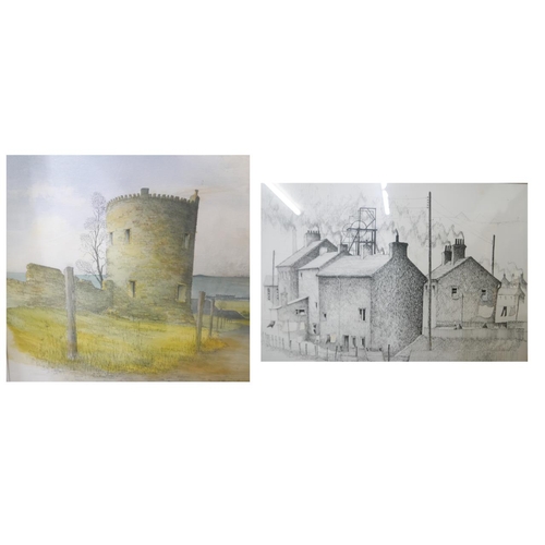 303 - Winsor Grimes (1928-1996), two landscapes, Joseph Barleys Roundhouse, pen, ink and watercolour, 33 x... 