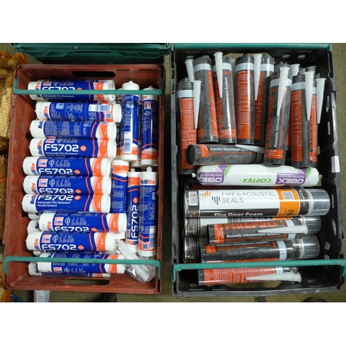 2254 - 2 trays containing a large quantity of assorted sealants including Nullifire FS702 Intumescent fire ... 