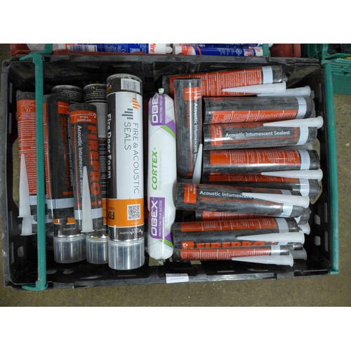 2254 - 2 trays containing a large quantity of assorted sealants including Nullifire FS702 Intumescent fire ... 