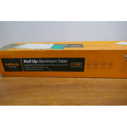 2291 - A Halfords roll up aluminium table and a Halfords boot organiser