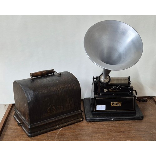 334 - An early 20th Century oak cased Edison Gem Phonograph