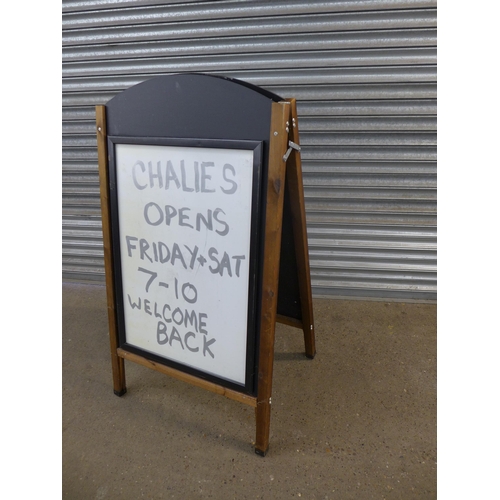 2133A - A large wooden framed A-frame shop/pub notice board with 25