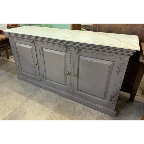 215 - A French style painted three door sideboard, with marble top