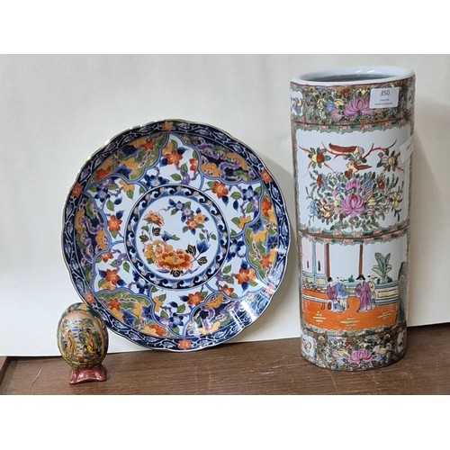 350 - An Chinese famille rose porcelain vase, a charger and decorative egg