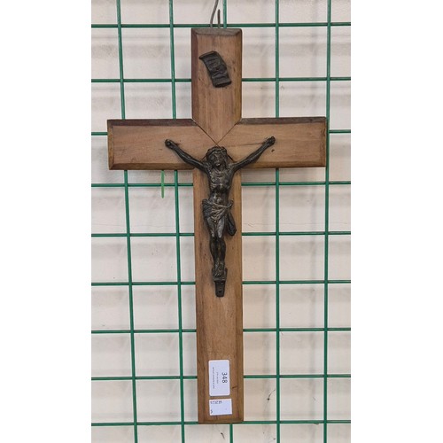 348 - A French fruitwood and simulated bronze crucifix