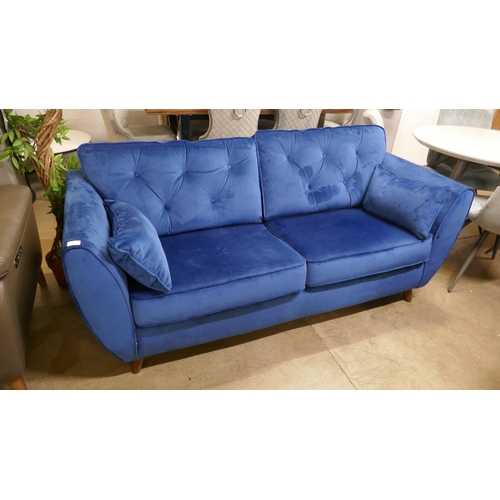 1349 - A Hoxton blue two velvet two seater sofa and footstool  RRP £1018