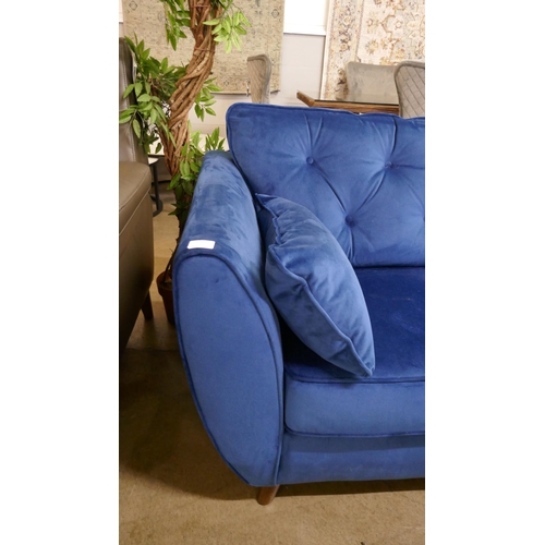 1349 - A Hoxton blue two velvet two seater sofa and footstool  RRP £1018