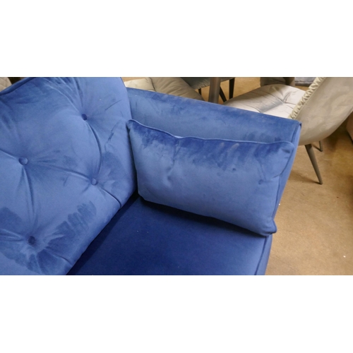 1349 - A Hoxton blue two velvet two seater sofa and footstool  RRP £1018