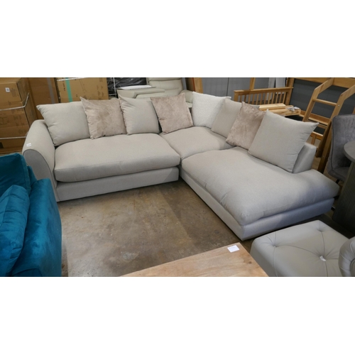 1406 - A light mink weave and velvet corner sofa RRP £1699