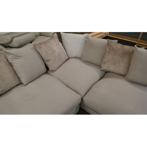 1406 - A light mink weave and velvet corner sofa RRP £1699