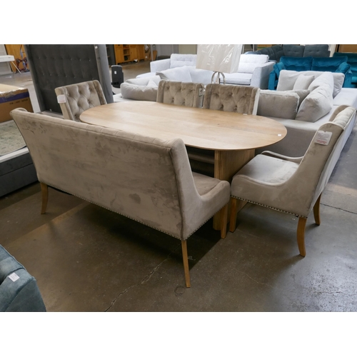 1422 - A Zen natural dining table with  Four Hoxton Taupe Velvet Fabric Dining Chairs and a taupe velvet, b... 