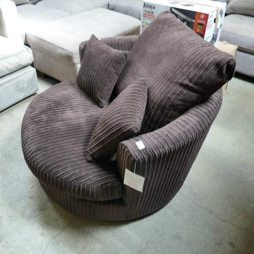 1586 - A brown cord swivel armchair