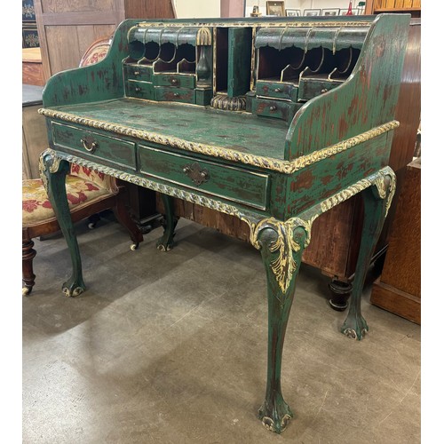 226 - A Regency style green and parcel gilt chinoiserie writing desk