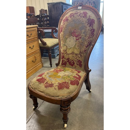 227 - A Victorian carved walnut and fabric upholstered bedroom chair