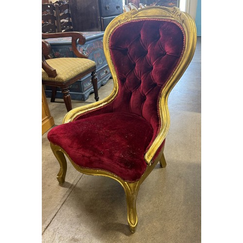 229 - A Victorian style gilt and fabric upholstered lady's chair