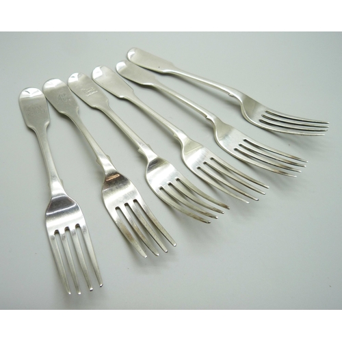 1003 - Four Victorian silver forks including Exeter and George Adams and two other 19th Century silver fork... 